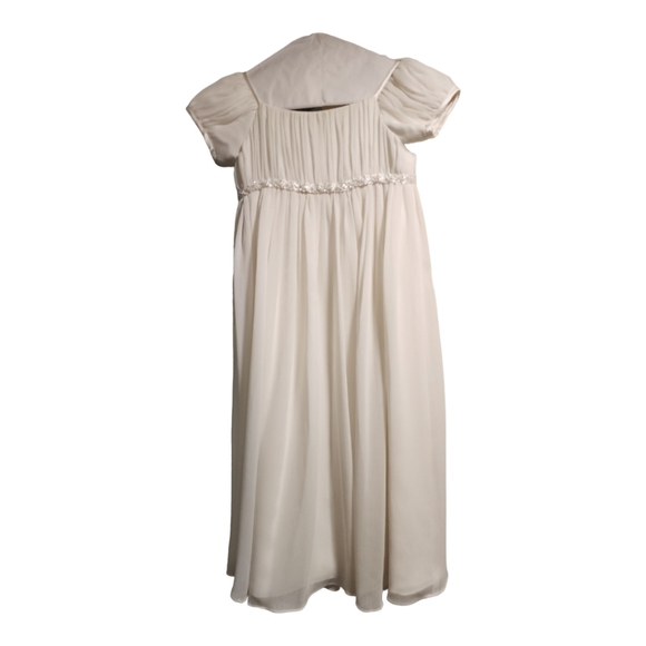 David's Bridal Flower Girl Dress, Crinkle Chiffon, Short Sleeve, Ivory, … - Picture 2 of 13
